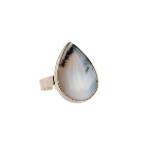 Dendritic Opal Pear Cut Ring in 925 Sterling Silver